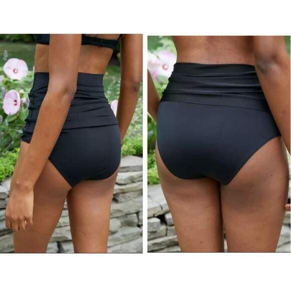 Aerie Fold Over High Waist Bikini Bottom SMALL Black Full Coverage Adjustable - Picture 3 of 4